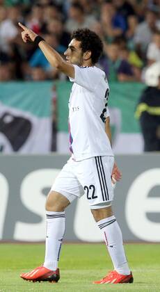 21.08.2013 Sofia(Bulgaria) PFC Ludogorets-FC Basel Razgrad UEFA Champion League play off men s football Mohamed Salah FC Basel celebration 