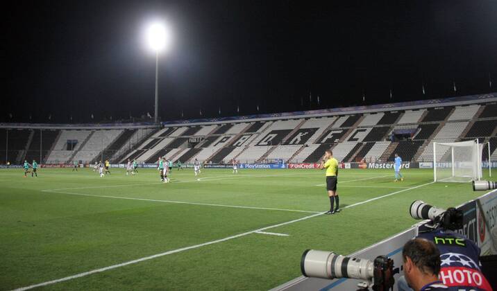 27.08.2013 Thessaloniki (Greece) FC PAOK Saloniki - UEFA Champions League Play Off men football Empty Toumba stadium during match after punnishing of FC Paok fans : 