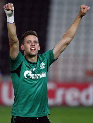 27.08.2013 Thessaloniki FC PAOK-FC Schalke 04 UEFA Champions League Play Off men football Adam Szalai FC Schalke 04 celebrate victory after match : 