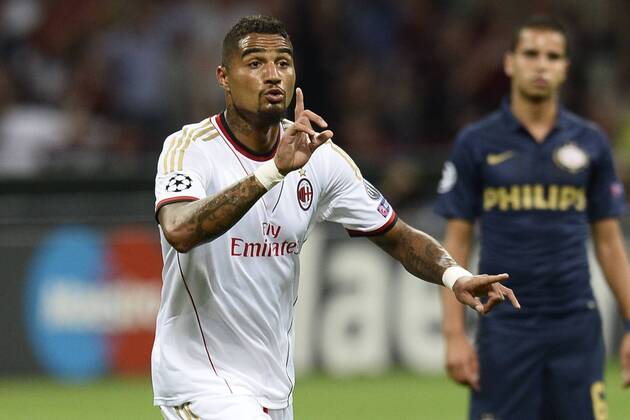 Db Milano 28 08 2013 - Champions League Milan-Psv Eindhoven foto Daniele Buffa Image Sport nella foto: esultanza gol Kevin Prince Boateng 