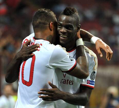 IPP20130828 Football - soccer: UEFA Champions League Quali - AC Mailand - PSV Eindhoven, Kevin Prince Boateng and Mario Balotelli (Hinweis: Verwendung nur in Deutschland - only Germany) xHOCHxZWEIx xItalyxPhotoxPressx 