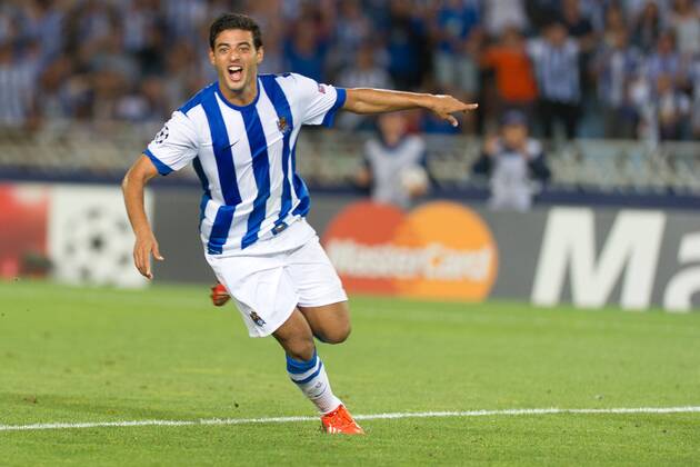 SAN SEBASTIAN. SPAIN - Carlos Vela (11)(Real Sociedad) -- Real Sociedad San Sebastian - Olympique Lyon -- Uefa Champions League Quali 28 08 2013 