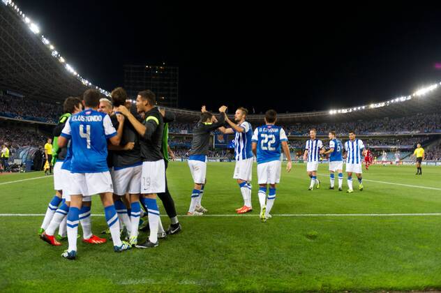 SAN SEBASTIAN. SPAIN - Torjubel (11)(Real Sociedad) -- Real Sociedad San Sebastian - Olympique Lyon -- Uefa Champions League Quali 28 08 2013 
