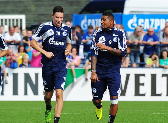 30-08-2013, Fussball, Saison 2013-2014, Training FC Schalke 04, Julian Draxler (Schalke 04), li., und Kevin-Prince Boateng (Schalke 04)