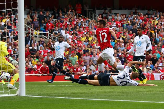 Arsenal v Tottenham Hotspur . . London, UK . . 01.09.2013 Olivier Giroud (A) scores a goal for Arsenal. 1-0