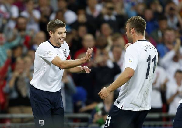 England s Steven Gerrard celebrates scoring his sides opening goal England v Moldova - 2014 World Cup Qualifier - Wembley Stadium - London - England -06 09 2013 - Pic David Klein Sportimage EDITORIAL USE ONLY. No use with unauthorised audio, video, data, fixture lists, club league logos or live services. Online in-match use limited to 120 images, no video emulation. No use in betting, games or single club league player publications.