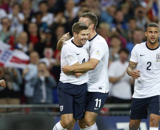 England s Steven Gerrard celebrates scoring his sides opening goal England v Moldova - 2014 World Cup Qualifier - Wembley Stadium - London - England -06 09 2013 - Pic David Klein Sportimage EDITORIAL USE ONLY. No use with unauthorised audio, video, data, fixture lists, club league logos or live services. Online in-match use limited to 120 images, no video emulation. No use in betting, games or single club league player publications.