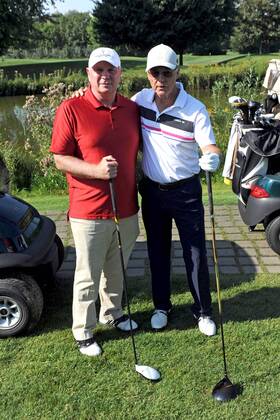 Ulrich Uli Hoeneß (FC Bayern München) links und Franz Beckenbauer anläßlich des 3. Aktion Kinderträume Golf Cup am 06.09.2013 in St. Leon-Rot.