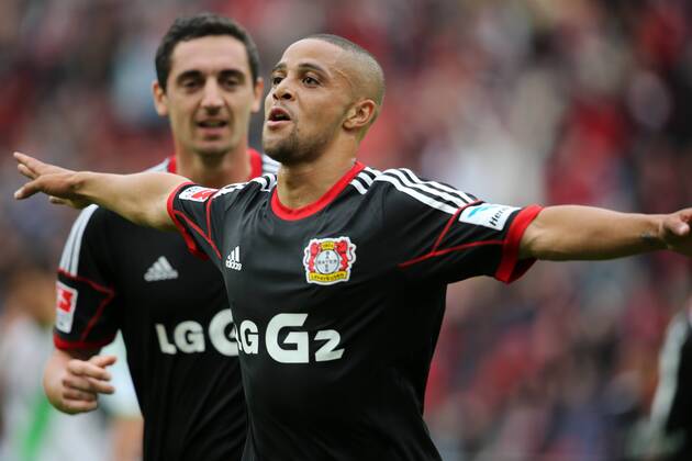Leverkusen Fussball Herren, 1,Bundesliga , Saison 2013 2104, Spieltag 5, Bayer 04 Leverkusen vs. VfL Wolfsburg 14.09.2013, BayArena Leverkusen, Sidney Sam, Bayer 04 leverkusen, Aktion, jubel
