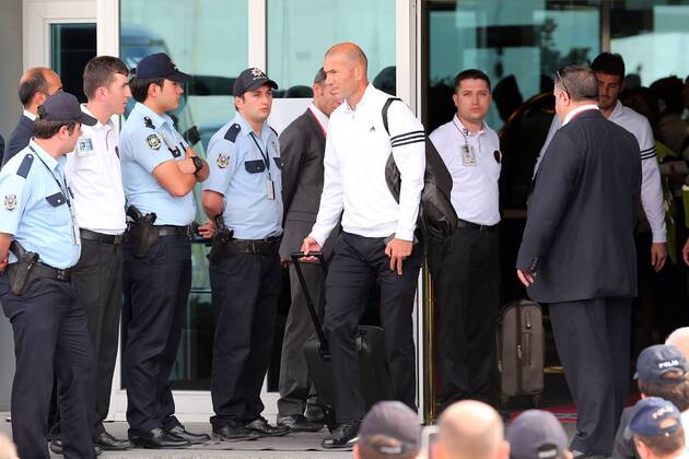 Assistant coach and Sporting Director Zinedine Zidane of Real Madrid arrives in Istanbul, ahead of their UEFA Champions League match against Galatasaray at Ali Sami Yen Arena, on September 16, 2013 in Istanbul, Turkey. 