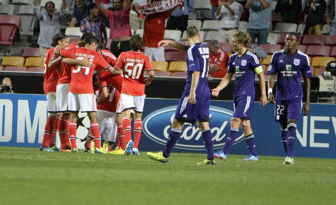 Luisao of Benfica scoring FOOTBALL : Benfica Lissabon vs RSC Anderlecht - Champions League - 17 09 2013 PhotoNews Panoramic 