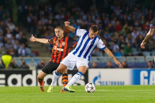 San Sebastian, Spain, 17th September 2013 Haris Seferovic (8)(rsoc) during the first game of Group A of the Europe Champions League contested between Royal Society and Shakhtar Donetsk in the Anoeta Stadium 