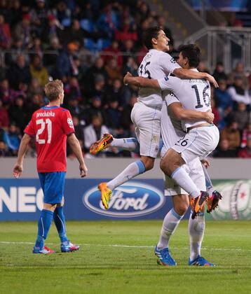 Edin Dzeko of Manchester City celebrates his opening goal - Viktoria Plzen vs. Manchester City - UEFA Champion s League - Doosan Arena - Plzen, Czech Republic - 17 09 2013 Pic Philip Oldham Sportimage EDITORIAL USE ONLY. No use with unauthorised audio, video, data, fixture lists, club league logos or live services. Online in-match use limited to 120 images, no video emulation. No use in betting, games or single club league player publications.