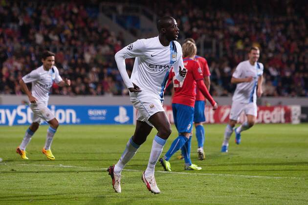 Yaya Toure of Manchester City celebrates his goal - Viktoria Plzen vs. Manchester City - UEFA Champion s League - Doosan Arena - Plzen, Czech Republic - 17 09 2013 Pic Philip Oldham Sportimage EDITORIAL USE ONLY. No use with unauthorised audio, video, data, fixture lists, club league logos or live services. Online in-match use limited to 120 images, no video emulation. No use in betting, games or single club league player publications.