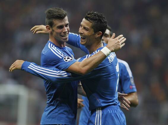 Champions League match played between Real Madrid and Galatasaray Istanbul. In this picture, Cristiano Ronaldo celebrates a goal for Real Madrid with Gareth Bale. xBEATRIZxGUZMANx 