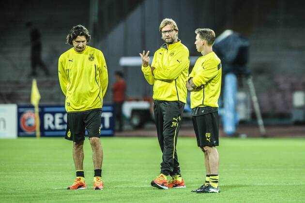 Sept. 17, 2013 - Naples, Italy - Jürgen Klopp Head Coach of Borussia Dortmund before training session ahead of their UEFA Champions League match Naples v Borussia Dortmund. Training session of Borussia Dortmund ahead of the UEFA Champions League match Naples vs Borussia - Zeljko Buvak, Florian Wangler  - ZUMAn23