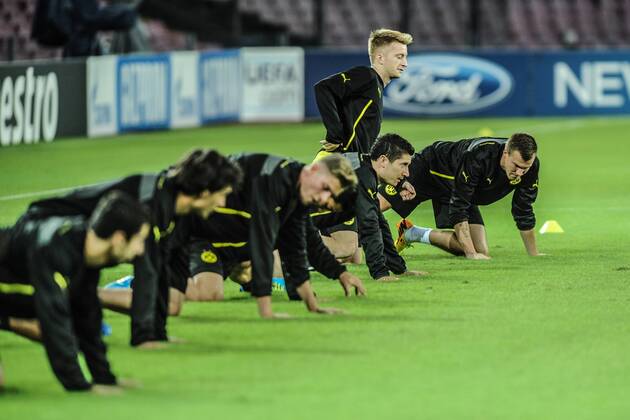 Sept. 17, 2013 - Naples, Italy - Borussia Dortmund training session ahead of their UEFA Champions League match Naples v Borussia Dortmund. Training session of Borussia Dortmund ahead of the UEFA Champions League match Naples vs Borussia - Kevin Grosskreutz, Marco Reus, Robert Lewandowski  - ZUMAn23