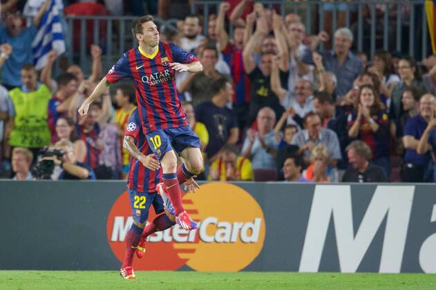 Lionel Messi of FC Barcelona during the Champions League match between FC Barcelona and Ajax Amsterdam on September 18, 2013 at the Camp Nou stadium in Barcelona, Spain FC Barcelona v Ajax Champions League 2013 2014 xVIxxIVx 1796339