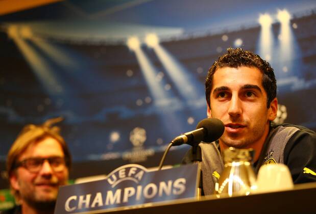 Montag 30.09.2013, Saison 2013 2014, UEFA Champions League, Pressekonferenz im Presseraum des Dortmunder Signal Iduna Parks vor dem Spiel zwischen dem BVB Borussia Dortmund und Olympique de Marseille, Trainer Jürgen Klopp (BVB) und Henrikh Mkhitaryan (BVB), v.l.