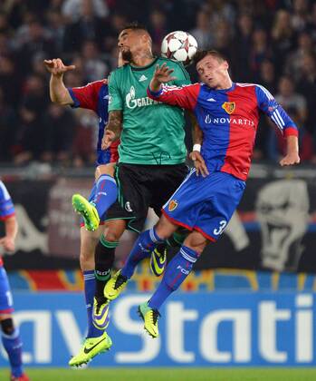 01.10.2013, xjhx, Fussball Champions League, FC Basel - FC Schalke 04, v.l. Ivan Ivanov (FC Basel), Kevin-Prince Boateng (FC Schalke 04), Taulant Xhaka (FC Basel)