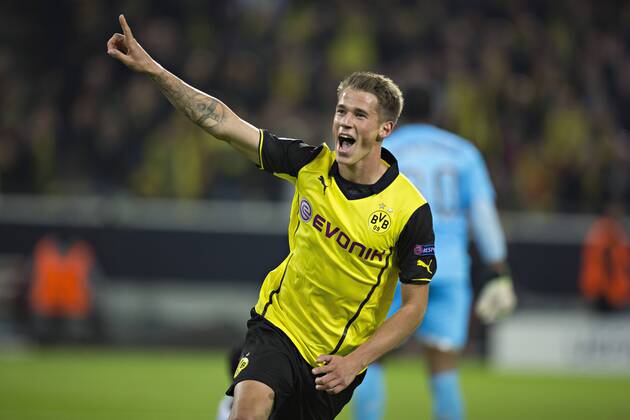 Dortmund, 01.10.2013, Signal-Iduna-Park Torjubel: Erik Durm (BvB) Borussia Dortmund (BVB) - Olympique Marseille