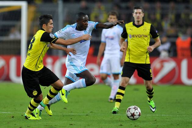 Fußball Champions League Gruppenphase 2.Spieltag: Borussia Dortmund (BVB) - Olympique Marseille am 01.10.2013 im Signal Iduna Park in Dortmund Nuri Sahin ( Dortmund ), links - Gianelli Imbula ( Marseille ), rechts