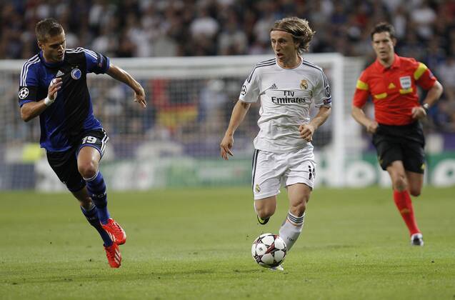Soccer match between Real Madrid and FC Copenhagen of the Champions League, held at the Santiago Bernabeu stadium, in Madrid 10 2 2013. Luka Modric 