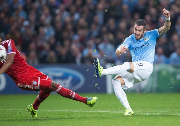 Alvaro Negredo of Manchester City scores a consolation goal - Manchester City vs. FC Bayern Munich - UEFA Champion s League - Etihad Stadium - Manchester - 02 19 2013 Pic Philip Oldham Sportimage EDITORIAL USE ONLY. No use with unauthorised audio, video, data, fixture lists, club league logos or live services. Online in-match use limited to 120 images, no video emulation. No use in betting, games or single club league player publications.