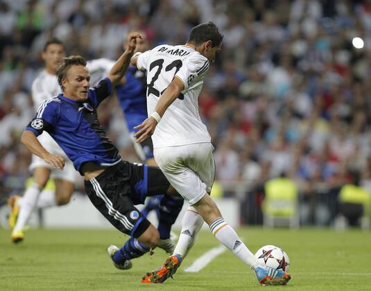 Soccer match between Real Madrid and FC Copenhagen of the Champions League, held at the Santiago Bernabeu stadium, in Madrid 10 2 2013. Angel di Maria 