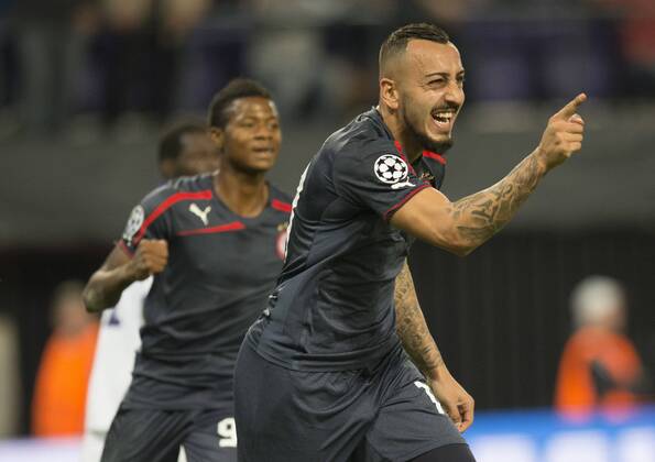 Kostas Mitroglou of Olympiacos - celebration FOOTBALL : RSC Anderlecht vs Olympiakos Piräus - UEFA Champions League 2013 2014 - 02 10 2013 PHOTONEWS PANORAMIC 