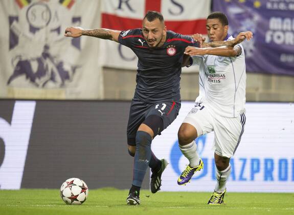 Kostas Mitroglou of Olympiacos FOOTBALL : RSC Anderlecht vs Olympiakos Piräus - UEFA Champions League 2013 2014 - 02 10 2013 PHOTONEWS PANORAMIC 