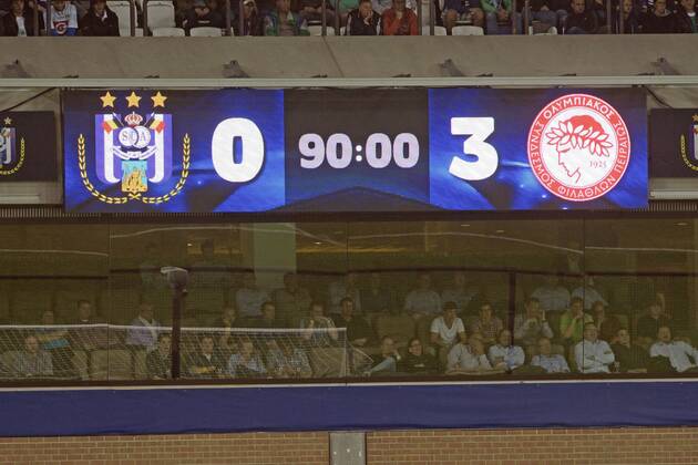 the scoreboard FOOTBALL : RSC Anderlecht vs Olympiakos Piräus - UEFA Champions League 2013 2014 - 02 10 2013 PHOTONEWS PANORAMIC 