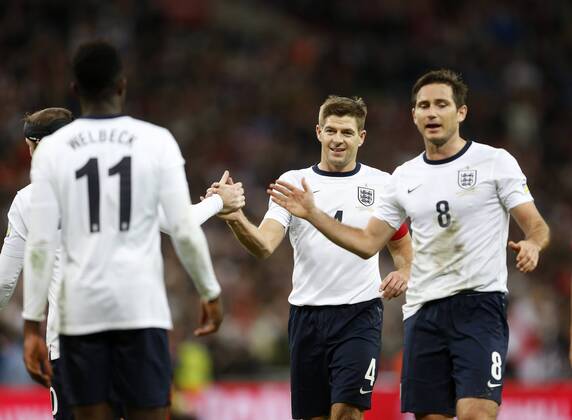 England s Steven Gerrard celebrates his sides second goal England v Montenegro - World Cup Qualifier - London - Wembley - England -11 10 2013 - Pic David Klein Sportimage EDITORIAL USE ONLY. No use with unauthorised audio, video, data, fixture lists, club league logos or live services. Online in-match use limited to 120 images, no video emulation. No use in betting, games or single club league player publications.