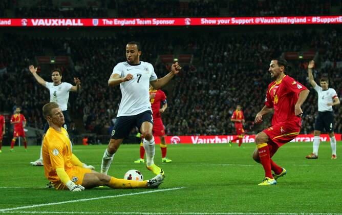 England v Montenegro - World Cup Qualifier . . Wembley, London, UK . . 11.10.2013 Joe Hart (E) Andros Townsend (E) Dejan Damjanovic (M)