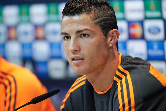 MADRID, SPAIN OCTOBER 22: Real Madrid forward Cristiano Ronaldo at a pregame press conference ahead of the Champions League match Real Madrid vs Juventus, in the press room of the Valdebebas sports complex on the 22nd of October 2013 in Madrid, Spain (Photo: Madridismo SL Cordon Press) 