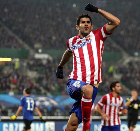FUSSBALL - CL, A.Wien vs Atletico WIEN,AUSTRIA,22.OKT.13 - FUSSBALL - UEFA Champions League, Gruppenphase, FK Austria Wien vs Atletico Madrid. Bild zeigt den Jubel von Diego Costa (Atletico). 