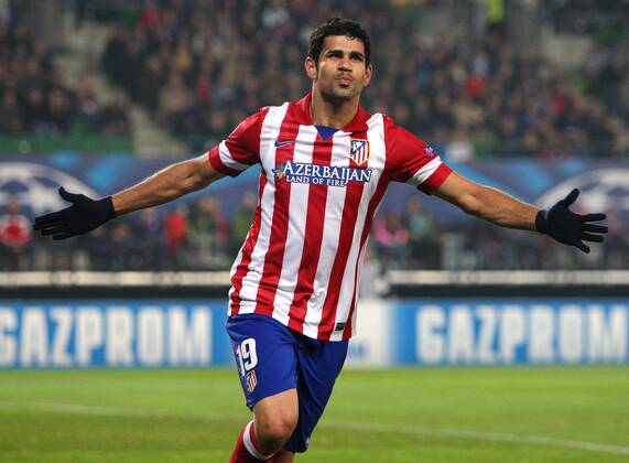 FUSSBALL - CL, A.Wien vs Atletico WIEN,AUSTRIA,22.OKT.13 - FUSSBALL - UEFA Champions League, Gruppenphase, FK Austria Wien vs Atletico Madrid. Bild zeigt den Jubel von Diego Costa (Atletico). 