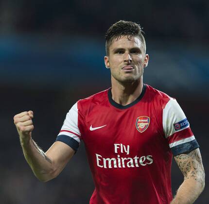 22.10.2013 London, England. Arsenal forward Olivier GIROUD celebrates scoring his sides opening goal during the Champions League game between Arsenal and Borussia Dortmund from the Emirates Stadium. xCraigxMercerx  ActionPlus11463758