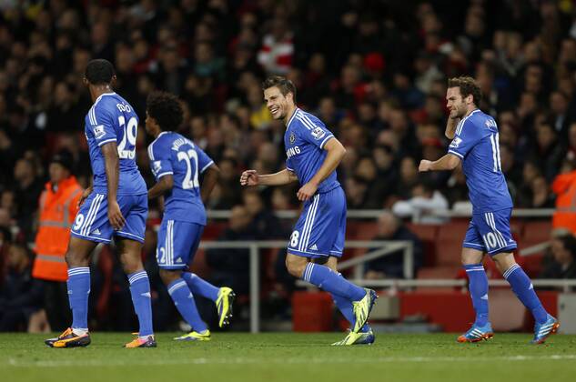 Chelsea s Cesar Azpilicueta celebrates scoring his sides opening goal Arsenal v Chelsea - Capital One Cup Fourth Round - The Emirates - London - England -29 10 2013 - Pic David Klein Sportimage EDITORIAL USE ONLY. No use with unauthorised audio, video, data, fixture lists, club league logos or live services. Online in-match use limited to 120 images, no video emulation. No use in betting, games or single club league player publications.