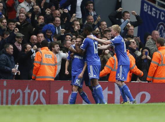 Chelsea s Juan Mata celebrates scoring his sides second goal Arsenal v Chelsea - Capital One Cup Fourth Round - The Emirates - London - England -29 10 2013 - Pic David Klein Sportimage EDITORIAL USE ONLY. No use with unauthorised audio, video, data, fixture lists, club league logos or live services. Online in-match use limited to 120 images, no video emulation. No use in betting, games or single club league player publications.