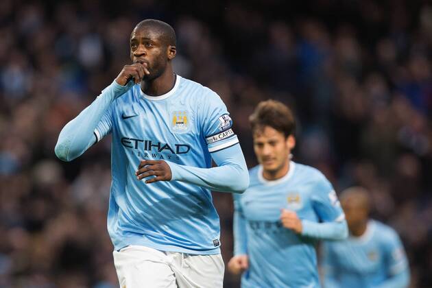 Yaya Toure of Manchester City celebrates scoring - Manchester City vs. Norwich City - Barclay s Premier League - Etihad Stadium - Manchester - 02 11 2013 Pic Philip Oldham Sportimage EDITORIAL USE ONLY. No use with unauthorised audio, video, data, fixture lists, club league logos or live services. Online in-match use limited to 120 images, no video emulation. No use in betting, games or single club league player publications.