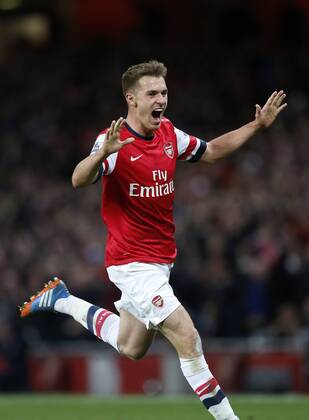 Arsenal s Aaron Ramsey celebrates scoring his sides second goal Arsenal v Liverpool - Barclays Premier League - Emirates Stadium - London - England -02 11 2013 - Pic David Klein Sportimage EDITORIAL USE ONLY. No use with unauthorised audio, video, data, fixture lists, club league logos or live services. Online in-match use limited to 120 images, no video emulation. No use in betting, games or single club league player publications.