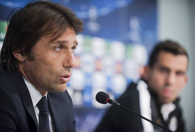 Antonio Conte e Carlos Tevez Juventus Torino 04 11 2013 Juventus Stadium Champions League 2013 2014 Press conference Football Calcio Juventus Real Madrid giorgioxperottino