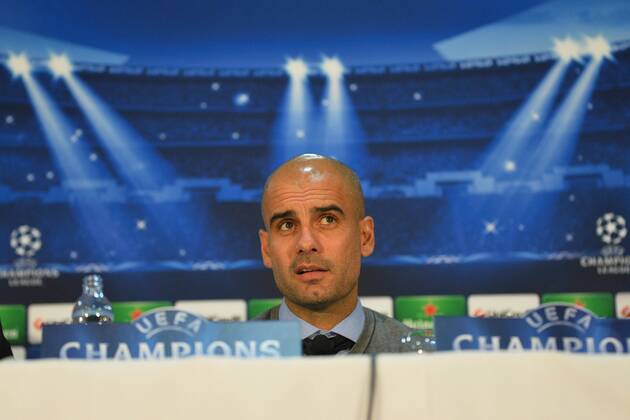 Trainer Pep Guardiola (FC Bayern Muenchen) zur Pressekonferenz Pressekonferenz, FC Viktoria Pilsen vs. Bayern Muenchen, Champions League, Vorrunde, 04.11.2013 EP_BHR
