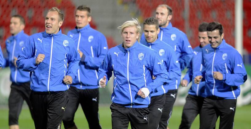 FC Viktoria Plzen player Frantisek Rajtoral (middle) pictured during training on November 4, 2013 in Pilsen, Czech Republic ahead of the 4th round Group D Champions League match FC Viktoria Plzen vs FC Bayern Munich. (CTKxPhoto PetrxEret) CTKPhotoP201311040741401  ert 1 1