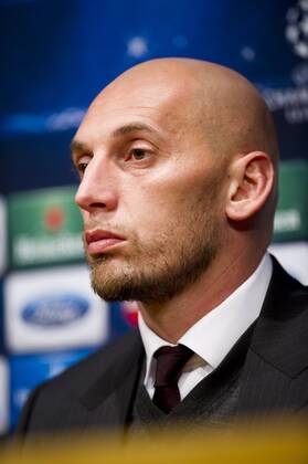 AC Milan s Christian Abbiati attends a press conference at Camp Nou Stadium in Barcelona. November 5, 2013.  (20131105076)
