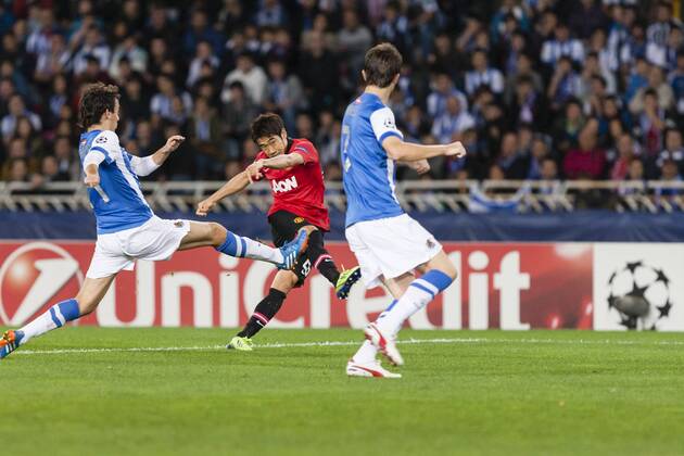 5-11-2013 San Sebastian, Spain. - Real Sociedad San Sebastian - MANCHESTER UNITED (ManU).Shinji Kagawa, Manchester United midfielder, during the Champions League game between Real Sociedad and Manchester United from the Estadio de Anoeta. 