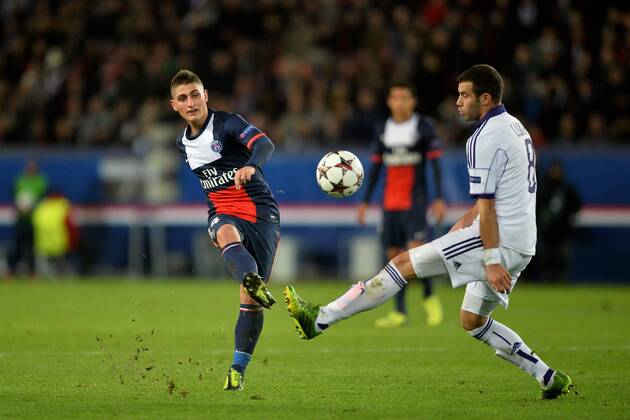 Marco Verratti (psg) - Luka Milivojevic (and) FOOTBALL : Paris Saint Germain (PSG) vs RSC Anderlecht - Champions League - 05 11 2013 AnthonyBIBARDFEP 
