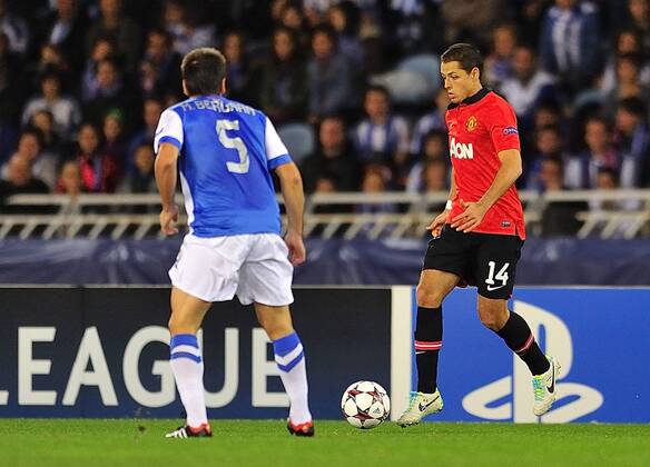 Nov. 5, 2013 - San Sebastian, Pais Basco, Spain - Manchester U. forward JAVIER Hernandez, (Right) during the match between Real Sociedad San Sebastian vs Manchester United at Anoeta Stadium. Soccer - 2013 - UEFA Champions League, Real Sociedad San Sebastian vs Manchester United (ManU).  - ZUMAm11