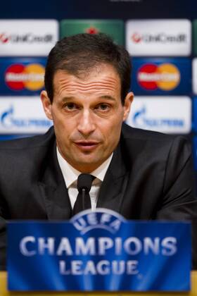 AC Milan s coach Massimiliano Allegri attends a press conference at Camp Nou Stadium in Barcelona. November 5, 2013.  (20131105083)